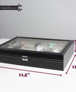 Alternative view of Watch Box Organizer Pillow Case 24 Slot Display Cases With Framed Glass Lid Elegant Contrast Stitching Sturdy and Secure Lock for Men Women Watch and Jewelry Large Holder Boxes