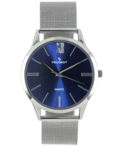 Peugeot Men's Silver Slim Case Stainless Steel Mesh Dress Watch Blue 8 714lnUs2pqL