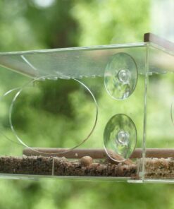 Large Clear Window Bird Feeder - Extended House with Strong Suction Cups - Steel Perch Sliding Feed Seed Tray - See Through Transparent Big Birdhouse - Wild Finch, Cardinal, Blue Jay - Cool Cat Gift 65 714m8UWBgOL
