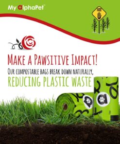 My AlphaPet Compostable Dog Poop Bags, Cornstarch Eco-Friendly, Highest EN1342 Certified, 120 Count, Large Size Bag 9x13 Inches, 8 Unscented Refill Rolls, Leak-proof, Plantbased, GM-Free Corn Unscented Green 18 714nsROdLLL