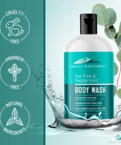 PURELY NORTHWEST-Natural Tea Tree & Peppermint Body Wash for Men & Women-Refreshing Daily Soap for Body Odor & Hygiene, Acne-Effectively Soothes Jock Itch, Chafing & Athletes Foot-Discolored Nails-9oz 9 Fl Oz (Pack of 1) 39 714nz5av9NL