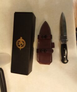 Wolfklinge Damascus Steel Bowie Knife for Outdoor Enthusiasts - Full Tang Micarta Handle, Flat Edge Blade, Leather Sheath DCX17-57 52 714oMwxHLkL