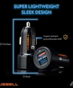 Hussell Car Charger Adapter - 3.0 Portable USB w/Fast Charge Technology & Dual Ports - Compatible w/Apple iPhone, Android, Tablet or Other USB Device - White Elephant, Stocking Stuffers 33 714qFJRYP L 1
