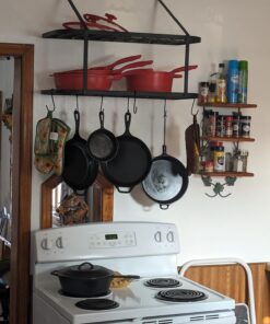 Vdomus Hanging Pot Rack - Rustproof Wall Mounted Pot Rack Pan Hanger for Kitchen Storage & Organization - Durable, Thick Iron Material - Easy Setup 2-Tier Pot Shelf Wall Mount Pot Holder - Black 30 714qIUWGSEL 2