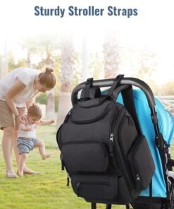 Mancro Diaper Bag Backpack, Multifunctional Dad Diaper Bag with 2 Side Insulated Pockets, Travel Water Resistant Baby Diaper Backpack for Men Women with Stroller Straps, Black 36 714rAHdAqaL
