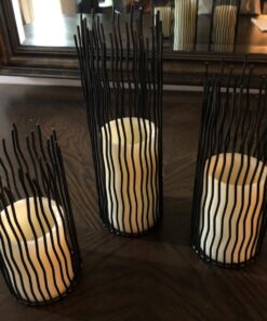 Set of 3 Metal Iron Candle Holder, Black Candlestick Modern Table Centerpiece for Indoor & Outdoor Decor, Dining Room, Home Decoration 34 714reNqynML