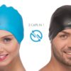 Reversible Silicone Swim Cap, Waterproof 2-in-1 Swimming Caps for Men and Women with Carry Bag, Flexible Adult Swimmers Cap for Short and Medium Length Hair Blue/Black 26 714sFs6MBsL