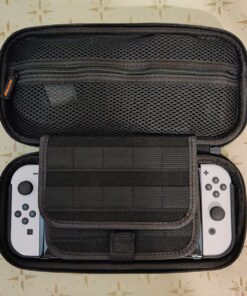 Deruitu Switch Carrying Case Compatible with Nintendo Switch/Switch OLED - Fit AC Charger Adapter - with 20 Game Cartridges Hard Shell Travel Switch Pouch for Console & Accessories Black 49 714tko6k2tL 1