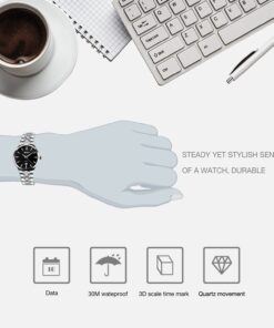 cofuo Mens Stainless Steel Analog Watch, Mens Luxury Wrist Dress Waterproof Watches, Quartz Classic Work Business Casual Watch with Roman Numeral Black 22 714vECMOFUL