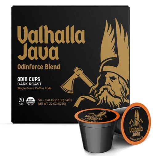 Death Wish Coffee Co. Valhalla Java Single Serve Pods - Extra Kick of Caffeine - Dark Roast Coffee Pods - Made with USDA Certified Organic Fair Trade Arabica and Robusta Beans (20 Count) Breakfast Blend 20 Count (Pack of 1)