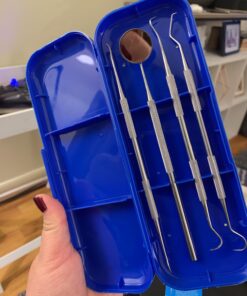 Dental Hygiene Kit - Calculus & Plaque Remover Dental Tool Set - Stainless Steel Tarter Scraper, Tooth Pick, and Mouth Mirror - Dentist Instrument Set for Teeth Cleaning (Blue) Blue 48 714wmUjygFL