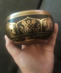 4" Exquisite Tibetan Singing Bowl Set for Meditation ~ Auspicious Eight Lucky Symbols, Buddha Eye & Dorje Painted ~ Silk Cushion & Wooden Mallet Included ~Handmade in Nepal by Thamelmart 34 714yvLzk0L