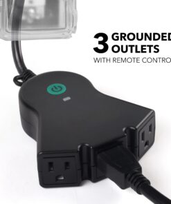 BN-LINK Outdoor Indoor Wireless Remote Control 3-Prong Outlet Weather Proof Heavy Duty 15 AMP Compact (Black) 3 Grounded Outlets with Remote 6-inch Cord 100ft Range ETL Listed 131R 30 714zG9r045L