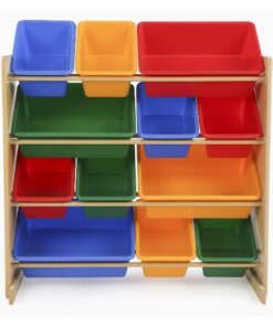 Humble Crew, Natural/Primary Kids' Toy Storage Organizer with 12 Plastic Bins, 34*35*15.5inch 39 715 u5TIYVL