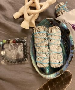 3 White Sage Smudge Gift Kit - Abalone Shell, Feather, Stand, Instructions & More - Smudging, Cleansing, Healing & Stress Relief Standard with Feather, Stand & Chakra Bracelet 41 7150iERSWBL