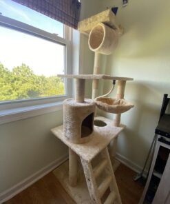 Go Pet Club Classic Cat Tree, Faux Fur Finish, Sisal Rope Scratcher, 62"H, Beige 49 7151m6ykKgL