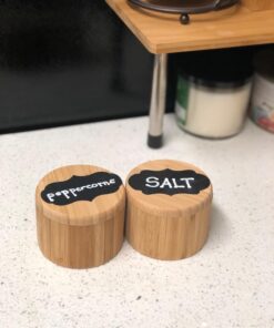 Estilo 2 pc Premium Bamboo Salt and Pepper Bowls, Wooden Spice Containers with Magnetic Swivel Lids, Perfect for Salt, Spice, Sugar, Pepper 2-Pack 29 7151qm3vsKL