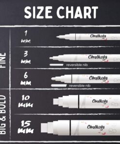 Chalkola 5 White Chalk Markers for Chalkboard Signs, Blackboard, Car Window, Bistro, Glass | 5 Variety Pack - Thin, Fine Tip, Bold & Jumbo Size Erasable Liquid Chalk Pens (1mm, 3mm, 6mm, 10mm, 15mm) 26 71543rWcEHL