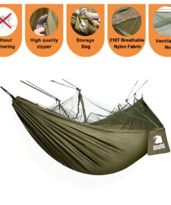 COVACURE Camping Hammock with Net - Lightweight Double Hammock 2 * 10ft Straps, Portable Hammocks, Camping Accessories for Outdoor, Hiking, Camping, Backpacking, Travel, Beach Green 24 715725XvtaL