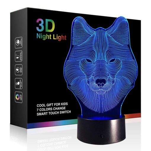 Tiscen 3D Illusion Night Light, LED Table Desk Lamps, Dinosaur Horse Wolf Nightlights,Plastic, 7 Colors USB Charge Lighting Home Decoration for Kids Bedroom