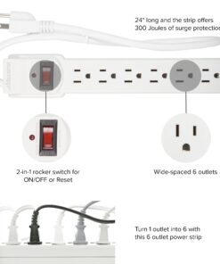 Maxxima 6 Outlet Power Strip Surge Protector - 300 Joules, Features Red On/Off Switch, 4 Pack, Powers Multiple Electronics and Devices Simultaneously, Perfect for Home Appliances - White 11 715AdHiU83L