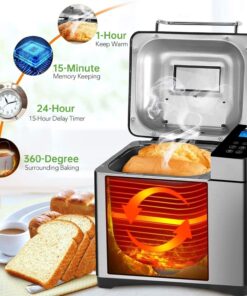 KBS Pro Stainless Steel Bread Machine, 2LB 17-in-1 Programmable XL Bread Maker with Fruit Nut Dispenser, Nonstick Ceramic Pan& Digital Touch Panel, 3 Loaf Sizes 3 Crust Colors, Reserve& Keep Warm Set 38 715Bx9kDzTL 2