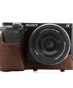 MegaGear "Ever Ready" Leather Camera Case – Easy to Install, Tripod and Peripheral Friendly Accessory – Compatible with Sony Alpha A6000, A6300 (Dark Brown) Dark Brown 23 715CMByjskL