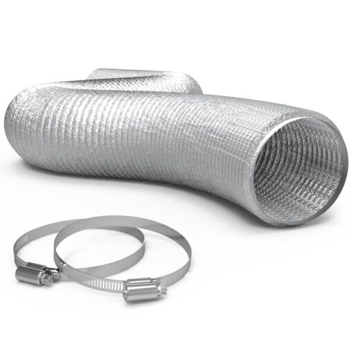 TerraBloom 6-Inch Dryer Vent Hose 25 Feet - Advanced 3-Layer Aluminum Flexible Duct for HVAC with 2 Bonus Clamps - 6-Inch Silver Ducting, Ventilation Hose, Dryer Duct Hose & Grow Tent 6" X 25 FT (SILVER)