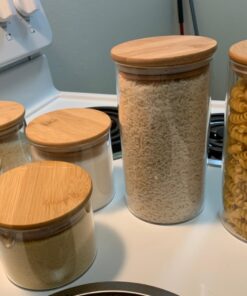 ComSaf Airtight Canisters for Bulk Food Storage Set of 3-17/22/43oz, BPA Free High Borosilicate Glass Cookies Jar with Bamboo Lid, Cylinder Cereal Container with Sealing 17oz/22oz/43oz 57 715COFj60kL