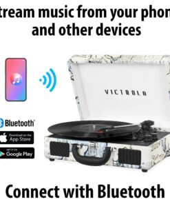 Alternative view of Victrola Vintage 3-Speed Bluetooth Portable Suitcase Record Player with Built-in Speakers | Upgraded Turntable Audio Sound|Retro Map, Model Number: VSC-550BT-P4 Retro Map