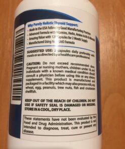 Purely Holistic Thyroid Support Supplement with Iodine - 120 Capsules - 2 Month Supply - with L-Tyrosine, B12, Magnesium, Ashwagandha, Kelp & More - Formulated for Women - Non GMO 45 715EEISGosL