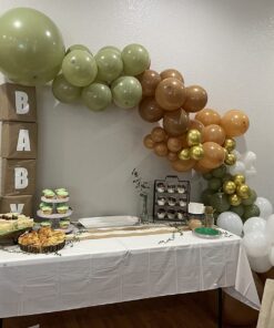 Sweet Baby Co. Neutral Sage Green Balloon Garland Kit Woodland Arch with Light Sage, Cocoa, Brown, Gold, White Balloons for Baby Shower Decorations, Hunter Jungle Theme Party Supplies, Safari Decor 40 715EdprK43L