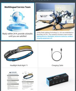 Smiling Shark LED Headlamp, 230°Wide Angle 3*Multi-Color Light Strips 2 Packs Head Lamp Rechargeable with Motion Sensor Waterproof Headlight for Camping Hiking Outdoor, Head-Lamp-LED-Hat-Light Multicolor 13 715G1C3LxjL