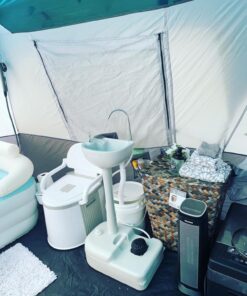 SereneLife Portable Camping Sink w/Towel Holder & Soap Dispenser - Hand Wash Basin Stand w/Rolling Wheels - For Outdoor Events, Gatherings, Worksite & Camping White Standard Towel Holder & Dispenser 32 715GuAbYhL