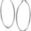 Amazon Essentials Stainless Steel Rounded Tube Hoop Earrings (50mm) 50 mm