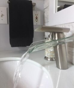 BWE Waterfall Bathroom Faucet Chrome Glass Spout Bathtub Sink Faucets with Supply Lines Single Handle Single Hole Modern Lavatory Vanity Bath Mixer Tap 39 715Pk8PT3eL