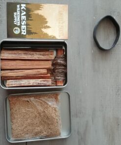 Fatwood 100% Natural Firestarter Sticks Hand Cut in The USA Ferro Rod Ferrocerium Flint Jute Fatwood Chips Striker Tin Container Survival Emergencies Camping Steve Kaeser Since 1989 32 715SInFiBML