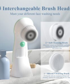 TOUCHBeauty Facial Cleansing Brush Electric, Face Cleansing Brush with Stand, 3 Brush Heads, 2 Speeds, IPX5 Waterproof, Battery-Powered, Suitable for All Skin Types, TB-0759D White 20 715Syi6KZFL