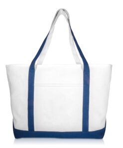 DALIX 23" Premium 24 oz. Cotton Canvas Shopping Tote Bag Navy Blue 25 715UabX6pL