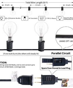 Alternative view of SUNSGNE 50ft Outdoor Globe String Lights G40 Patio String Lights with 53 Bulbs Connectable Commercial Hanging Lights for Christmas Patio House Backyard Balcony Party Wedding Decor, Black 50 Ft