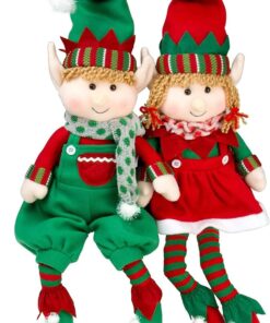Elf Plush Christmas Stuffed Dolls, Set of 2 - 12" Boy and Girl Elves Holiday Cute Plush Shelf Toys - Fun Kids Buddy Figurine Decorations, Christmas Winter Holiday Party Festive Decor and Gift Exchange 32 715aEiKTJKL