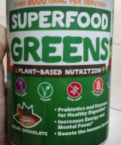 Organic Superfood Greens Powder - Cocoa Chocolate | Super Greens Fruit & Vegetable Supplement | Over 20 Greens, Fruits & Veggies, Fiber, Probiotics & Digestive Enzymes | 30 servings Superfood Cacao Greens Powder 29 715aTvfSpL 1