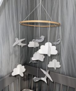 Sorrel + Fern Baby Crib Mobile (Birds and Clouds) - Felt Nursery Ceiling Decoration and Baby Shower for Girls & Boys - Grey & White Birds & Clouds 41 715aVNCSDTL