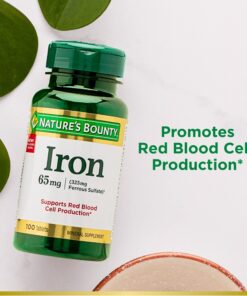 Nature's Bounty Iron 65mg, 325 mg Ferrous Sulfate, Cellular Energy Support, Promotes Normal Red Blood Cell Production, 100 Tablets 22 715bwLSYJuL