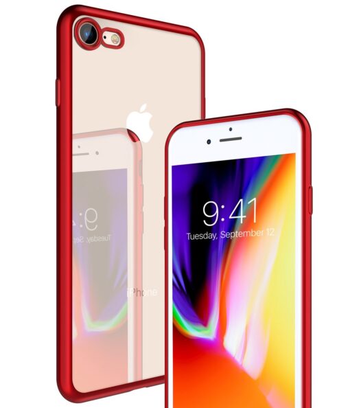 TORRAS Crystal Clear Compatible for iPhone SE Case/iPhone SE 2022 Case, [Ultra Slim Thin][Military Grade Protection] Non-Yellowing Soft Case for iPhone Se Case 2020, Red