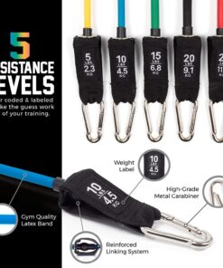 Resistance Bands Set (12 Piece) Includes Door Anchor, Ankle, Wrist Strap, Exercise Guide and Carrying Bag For Strengthening and Training (Pro Series) 20 715dJvNuUBL