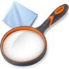 Dicfeos Magnifying Glass 10X Handheld Reading Magnifier with Cleaning Cloth-100MM Large Magnifying Lens with Non-Slip Soft Handle for Seniors Book Newspaper Reading and Kids Nature Hobby Exploration 16 715e3HVQzmL