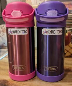 THERMOS FUNTAINER 12 Ounce Stainless Steel Vacuum Insulated Kids Straw Bottle, Pink Solid Color 16 715epr4GKRL