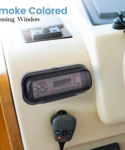 Pyle Water Resistant Marine Stereo Cover - Smoke Colored Heavy Duty Boat Radio Protector Shield with Flip-up Door & Spring Loaded Release - Mounting Gasket Included - Pyle PLMRCW1,White White Standard Packaging 18 715hI5aS49L