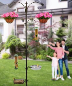 Sorbus Bird Feeding Station - 7ft Tall Metal Pole Bird Feeder Stand with 2 Ground Stake Prongs & 4 Hangers with Bird Bath, Bird Food Mesh Tray for Attracting Wild Birds Outside, Garden Decor, Plants 2-Prong Stake 22 715kRPcTrEL
